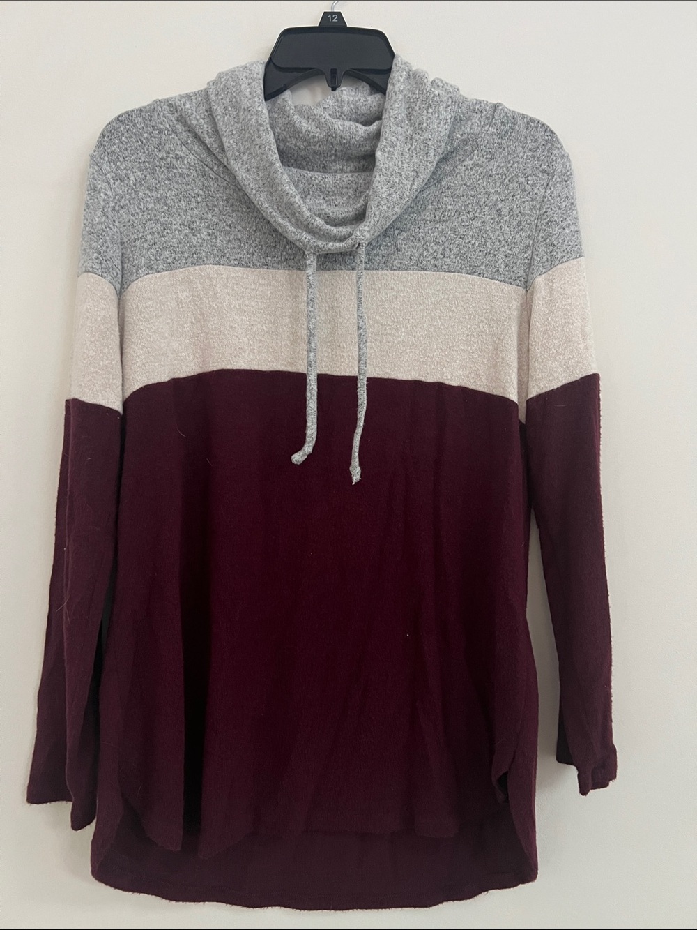 Market & Spruce Colorblock Cowl Neck Sweater in Gray, Cream & Burgundy